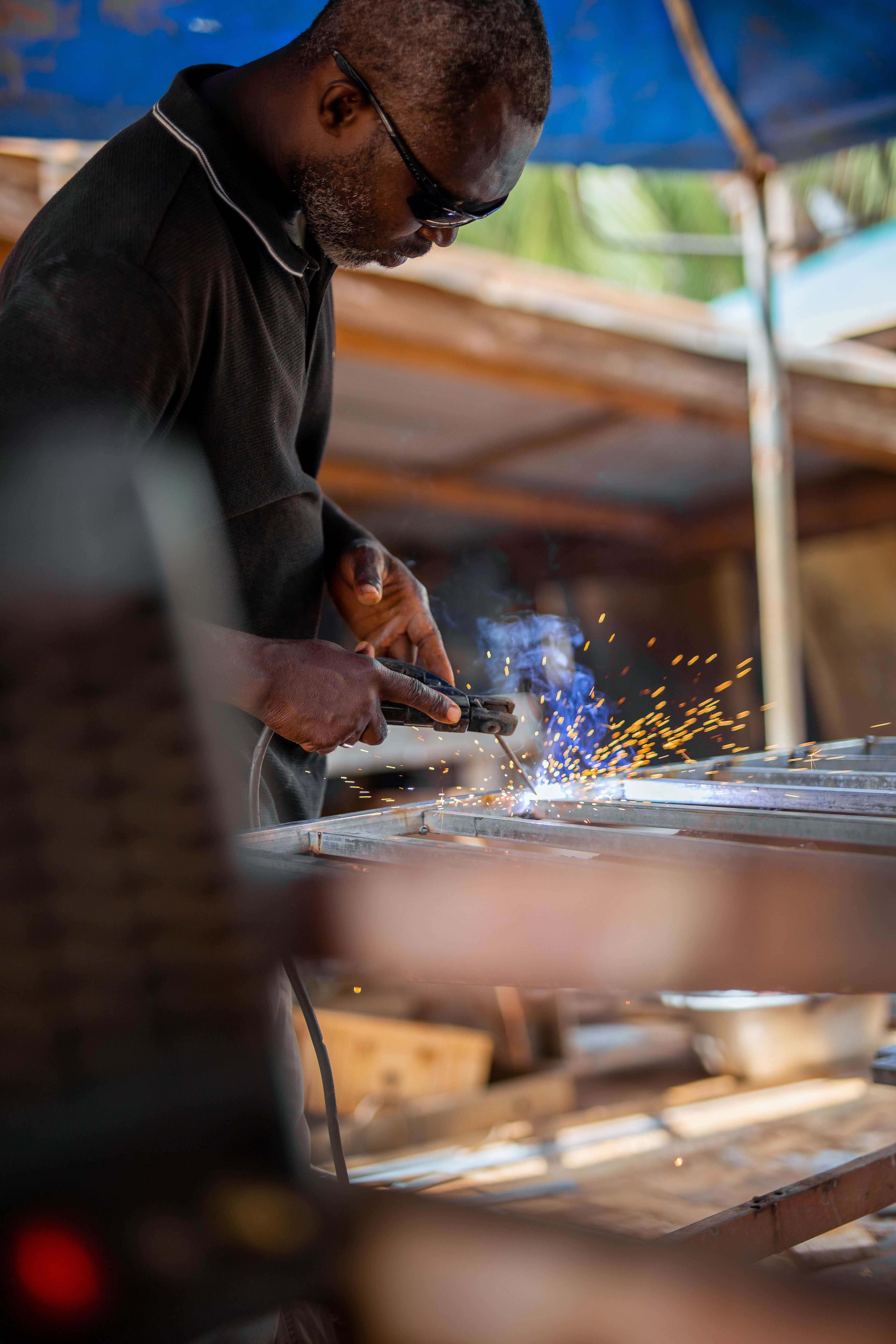 Industrial welder at work